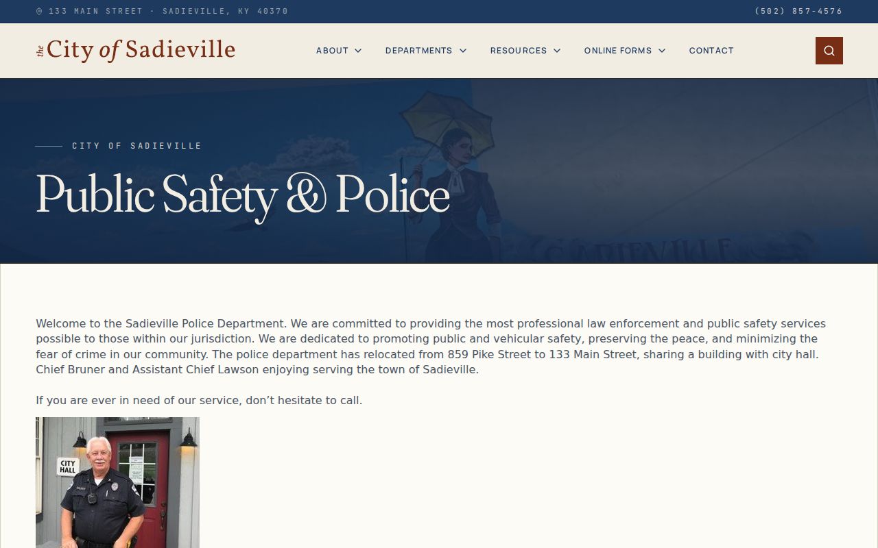 Sadieville Police and City Hall official page showing the current shared location