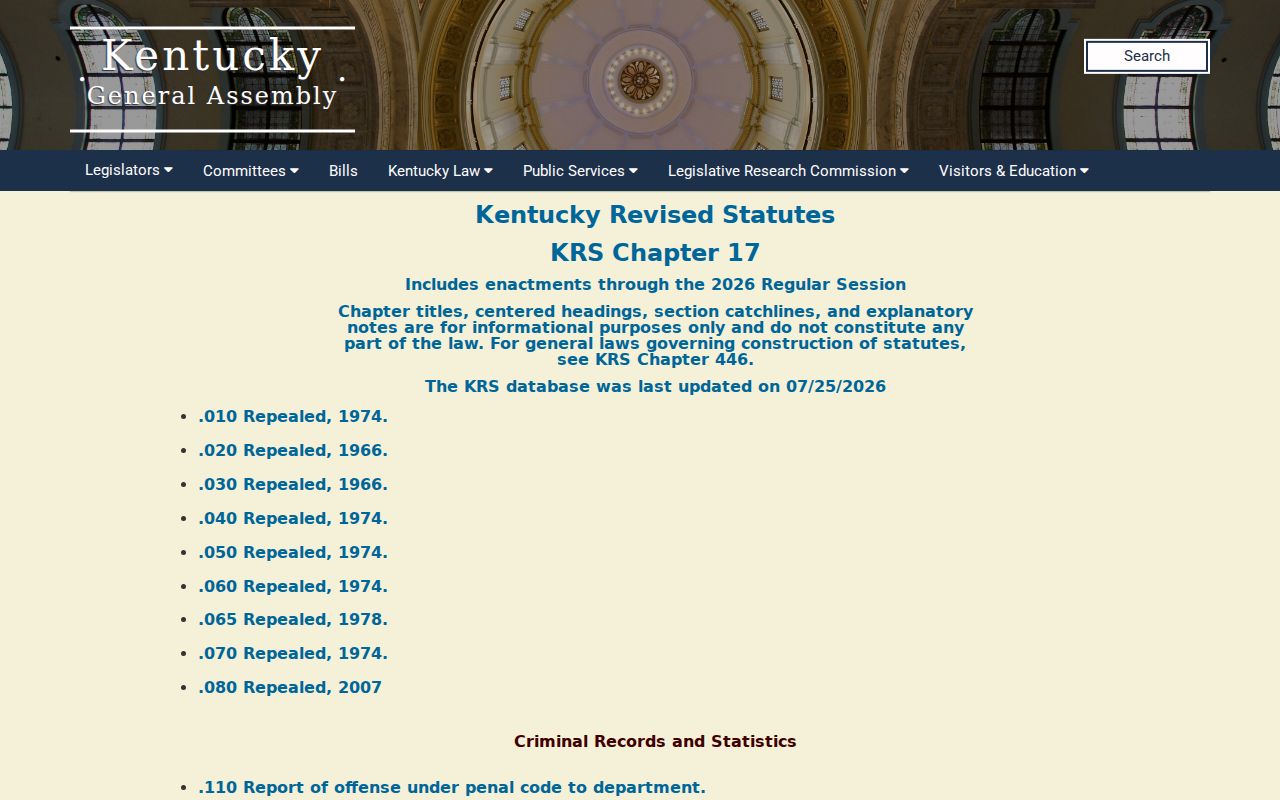 Scott County sex offender registry law in Kentucky Revised Statutes Chapter 17